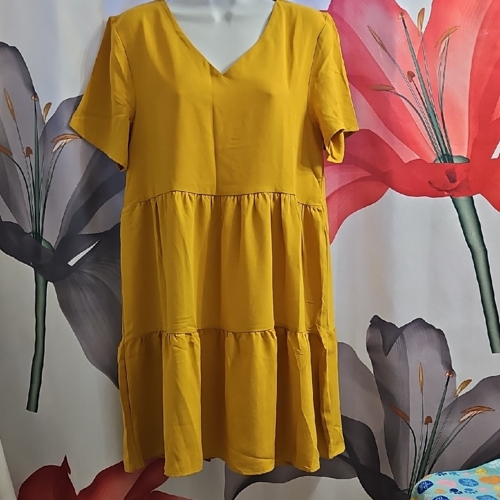 Sunny Yellow V-Neck Tiered Dress